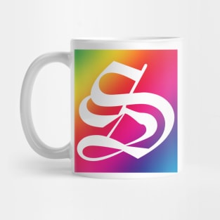 Rainbow White Letter S Mug